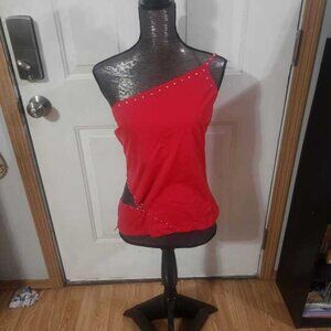 Red Asymmetrical Top With Rhinestones